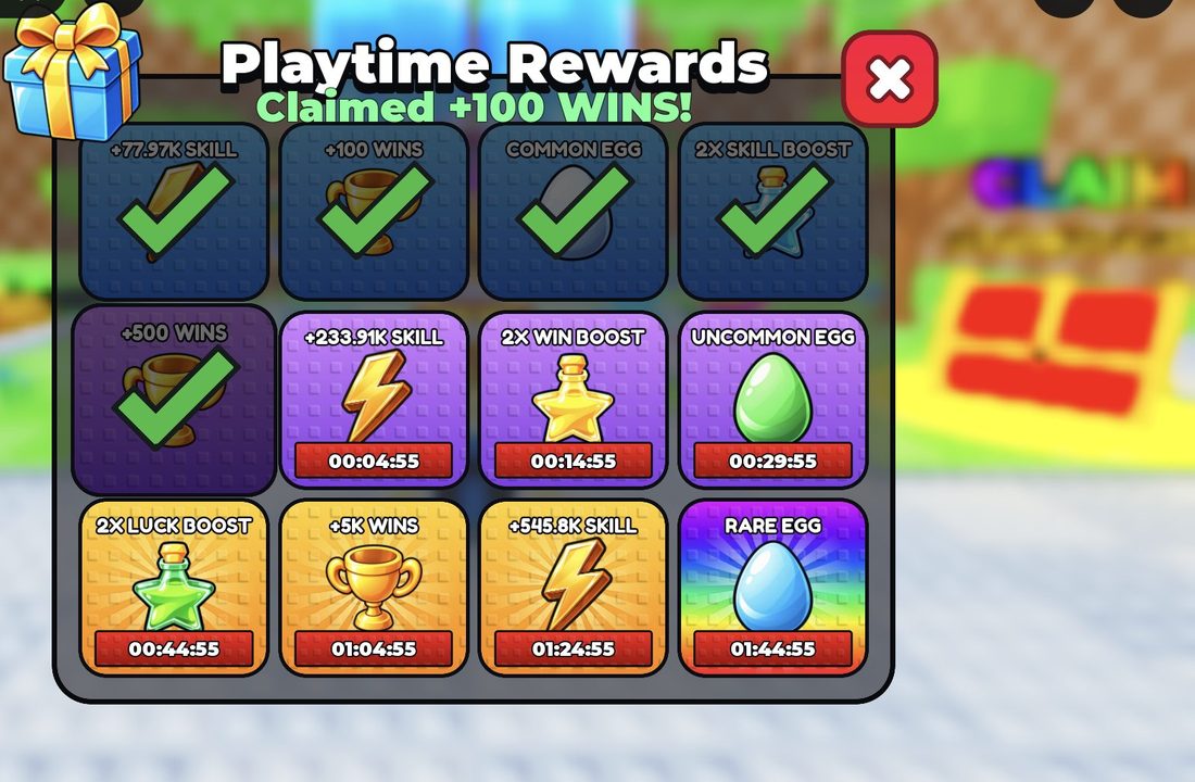 Playtime Rewards opens from the Gifts button