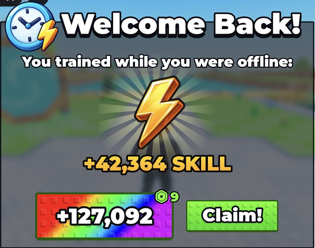 The Welcome Back popup with the free offline SKILL reward and the rainbow option