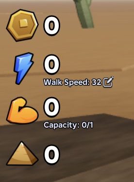 Starting stats on the left: Coins, Energy, Strength and Pyramids all at 0