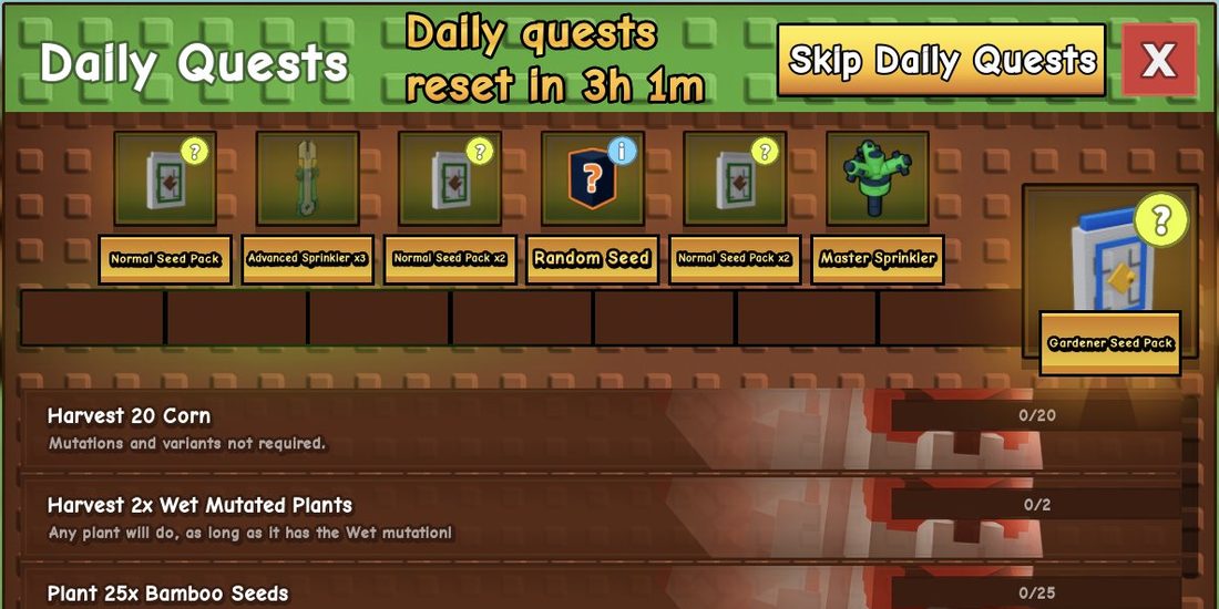 The Daily Quests reward track can include gear such as sprinklers