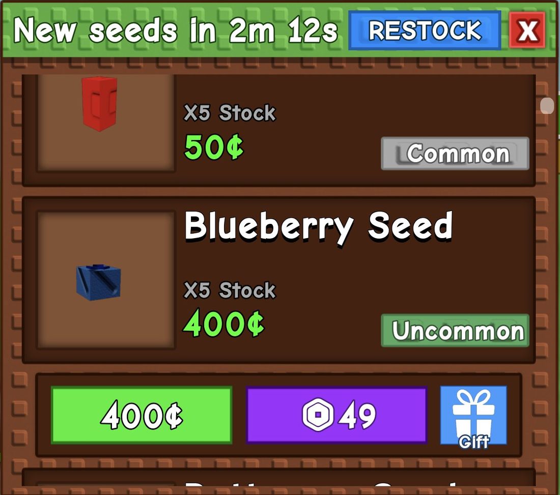 Blueberry Seed costs 400¢ and is Uncommon