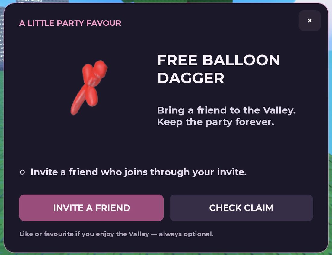 The Balloon Dagger is free for inviting a friend