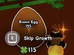Click a growing egg to see Skip Growth and its progress