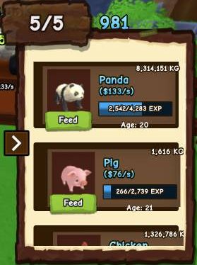 Open the pet panel from the right side to reach the Feed buttons