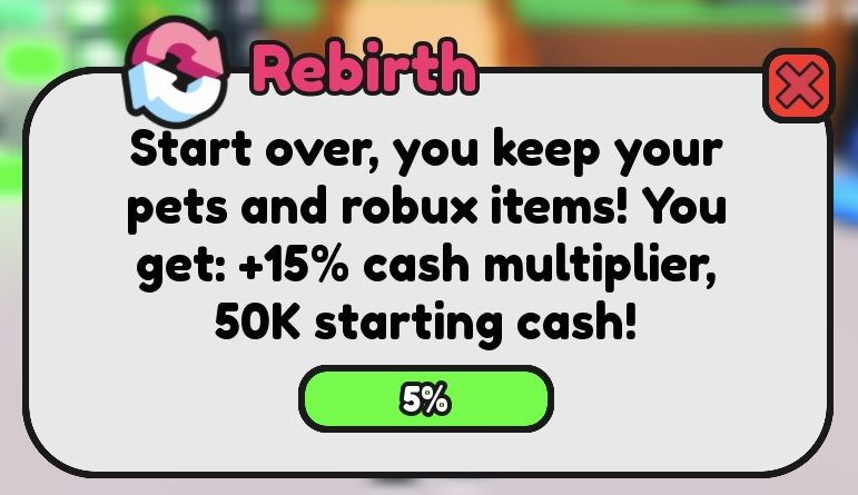 The Rebirth menu shows your progress and what you get