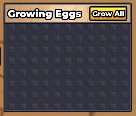 The Growing Eggs menu with the Grow All button