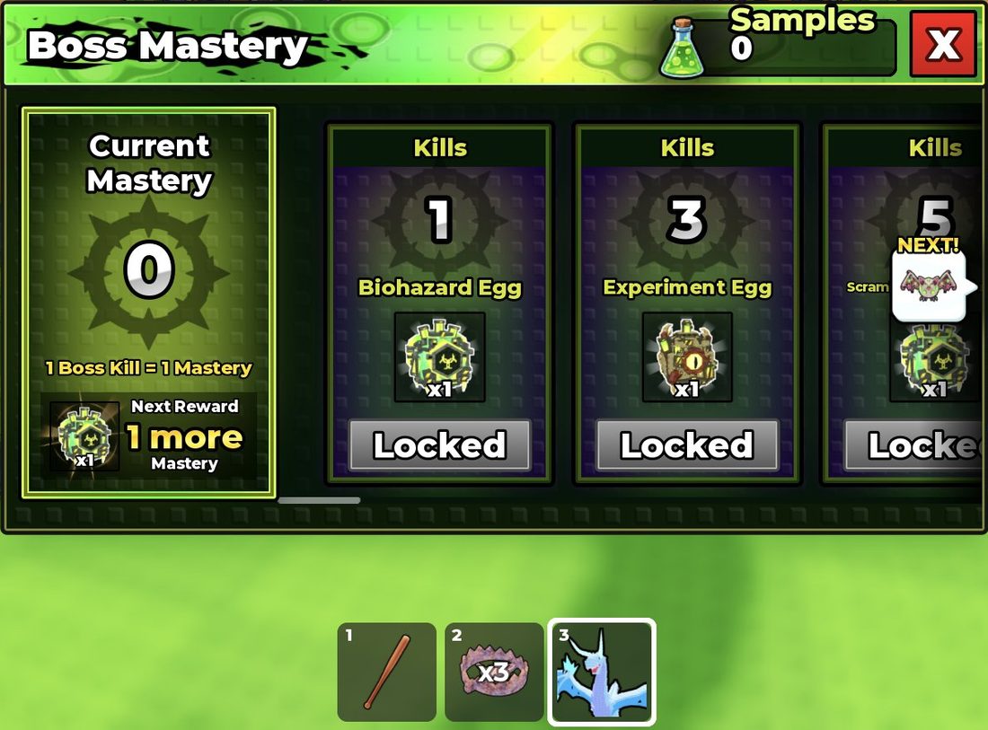 Boss Mastery egg unlocks for the Biohazard and Experiment Eggs