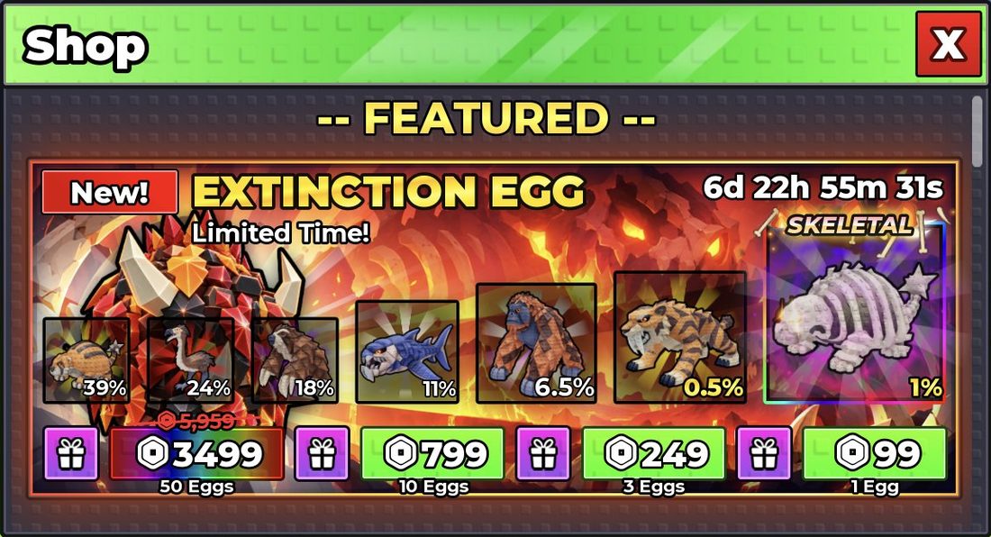 The Extinction Egg offer shows the odds, the bundles and the Limited Time timer