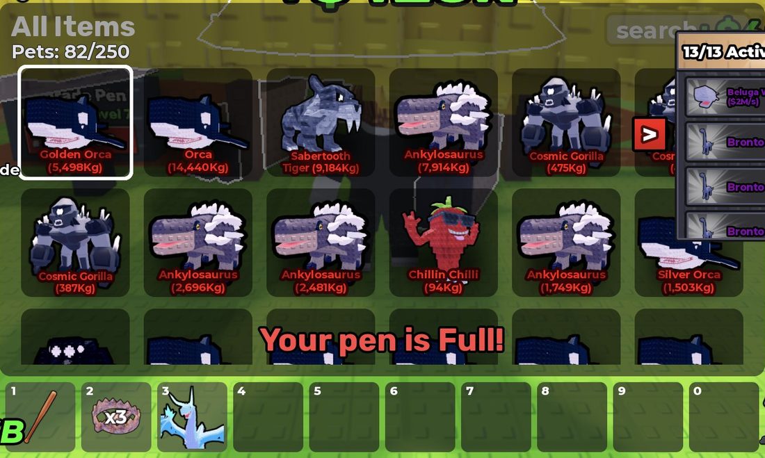 The 'Your pen is Full!' warning stops you placing new eggs or pets