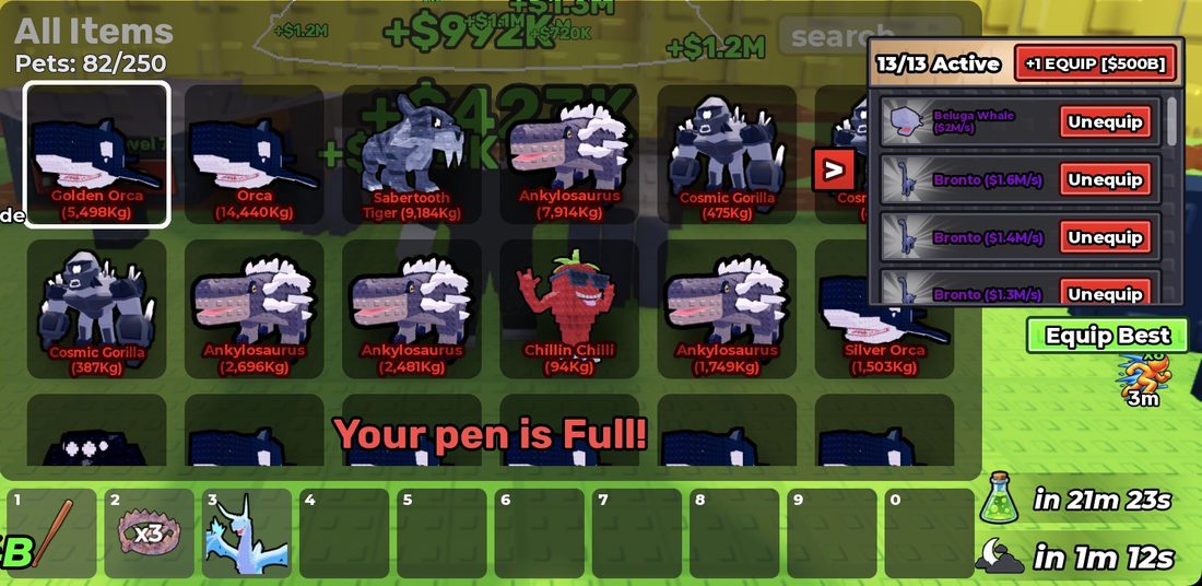 The inventory counter shows how close you are to the 250 cap