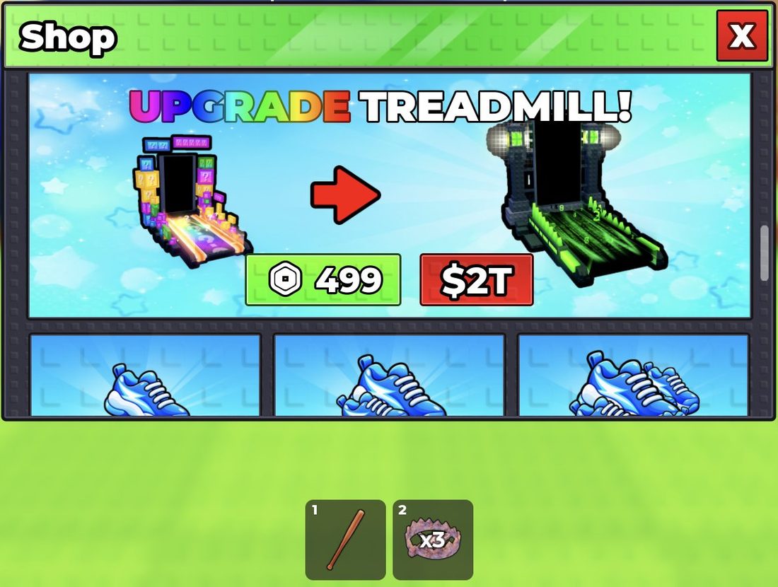 Upgrade Treadmill costs 499 Robux or $2T Cash